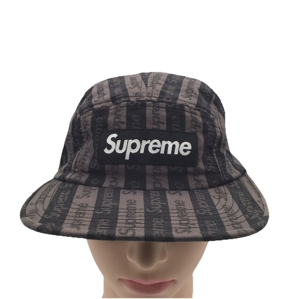 Supreme Jacquard All Over Camp Cap Black Gray FW14 5 Panel Made in USA